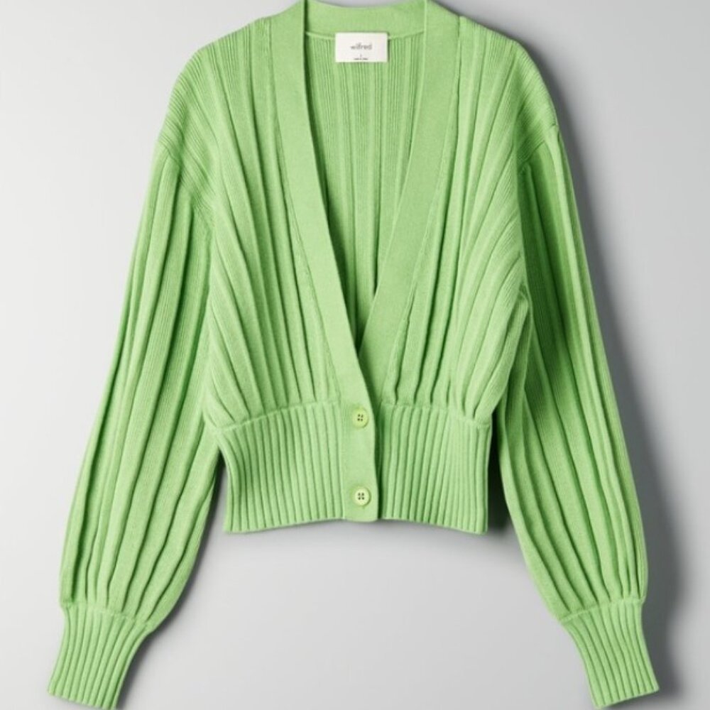 Aritzia Wilfred Green Thais Cardigan (Original Plunge Front Cardigan Merino Wool